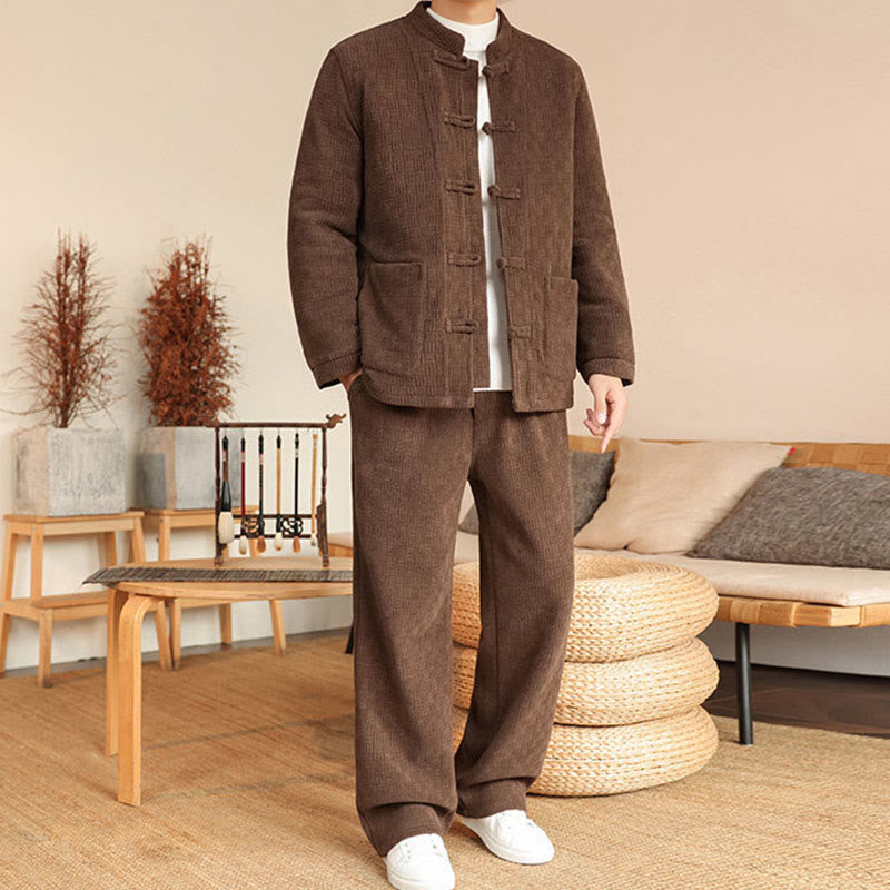 Ensemble veste et pantalon en coton uni à manches longues et poches, motif Buddha Stones, coloris hiver 2 pièces. - image 29