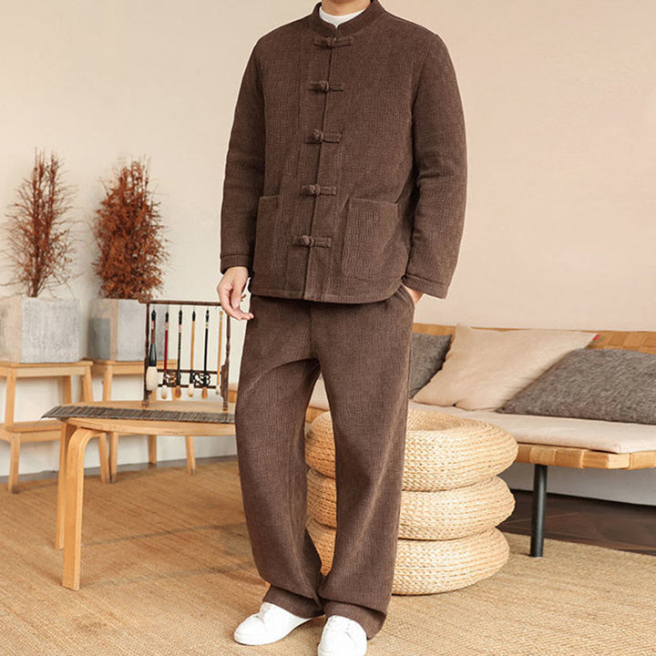 Ensemble veste et pantalon en coton uni à manches longues et poches, motif Buddha Stones, coloris hiver 2 pièces. - image 32