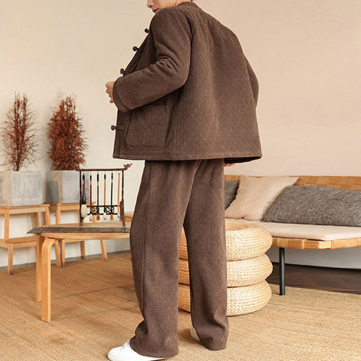 Ensemble veste et pantalon en coton uni à manches longues et poches, motif Buddha Stones, coloris hiver 2 pièces. - image 28