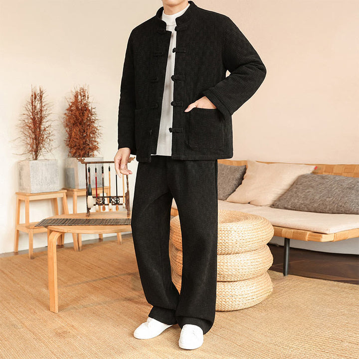 Ensemble veste et pantalon en coton uni à manches longues et poches, motif Buddha Stones, coloris hiver 2 pièces. - image 19