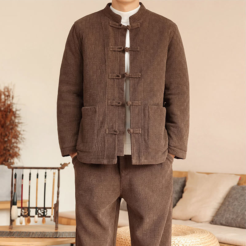 Ensemble veste et pantalon en coton uni à manches longues et poches, motif Buddha Stones, coloris hiver 2 pièces. - image 33