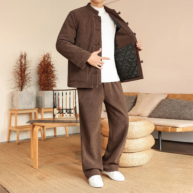 Ensemble veste et pantalon en coton uni à manches longues et poches, motif Buddha Stones, coloris hiver 2 pièces. - image 30