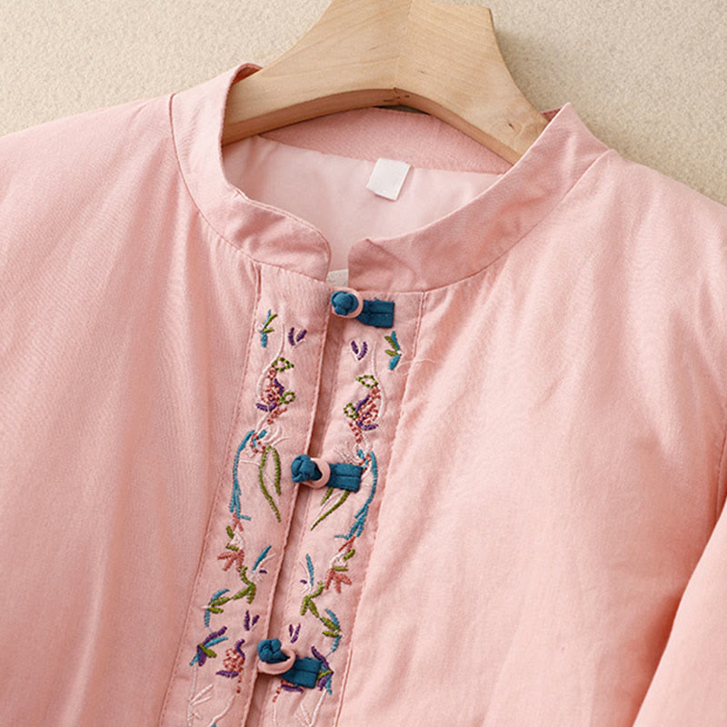 Veste thermique femme à manches longues, broderie florale hivernale et boutons brandebourg, Buddha Stones - image 9