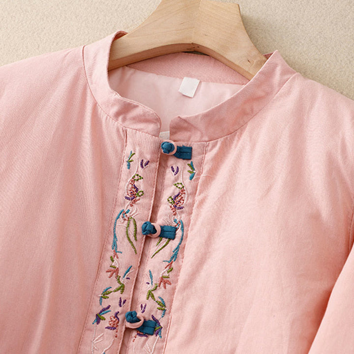 Veste thermique femme à manches longues, broderie florale hivernale et boutons brandebourg, Buddha Stones - image 9