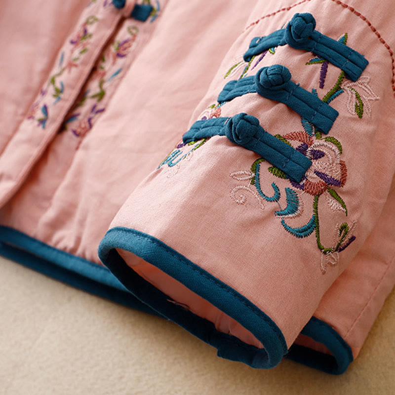 Veste thermique femme à manches longues, broderie florale hivernale et boutons brandebourg, Buddha Stones - image 13