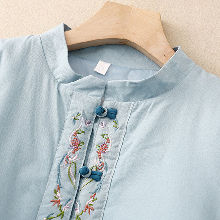 Veste thermique femme à manches longues, broderie florale hivernale et boutons brandebourg, Buddha Stones - image 2