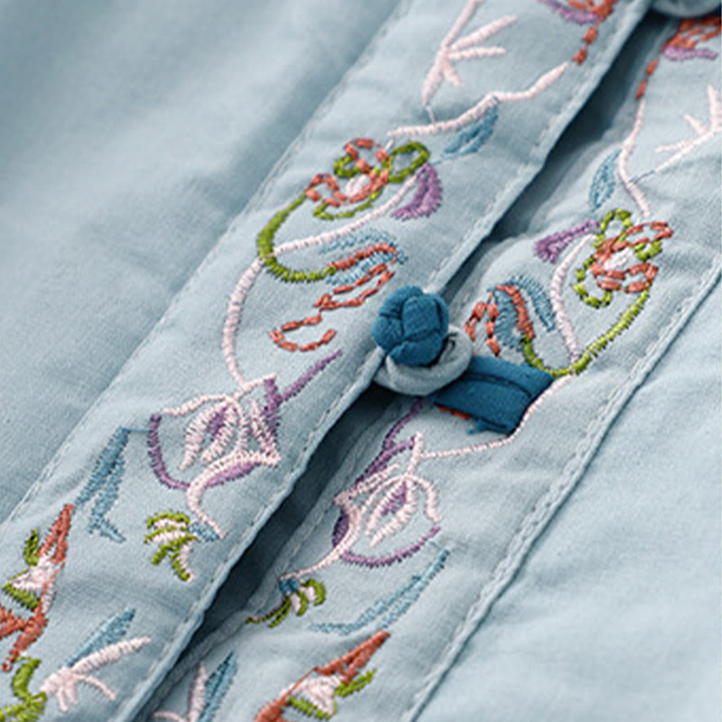 Veste thermique femme à manches longues, broderie florale hivernale et boutons brandebourg, Buddha Stones - image 3