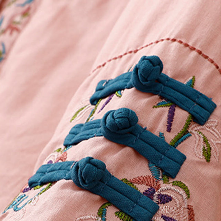 Veste thermique femme à manches longues, broderie florale hivernale et boutons brandebourg, Buddha Stones - image 14