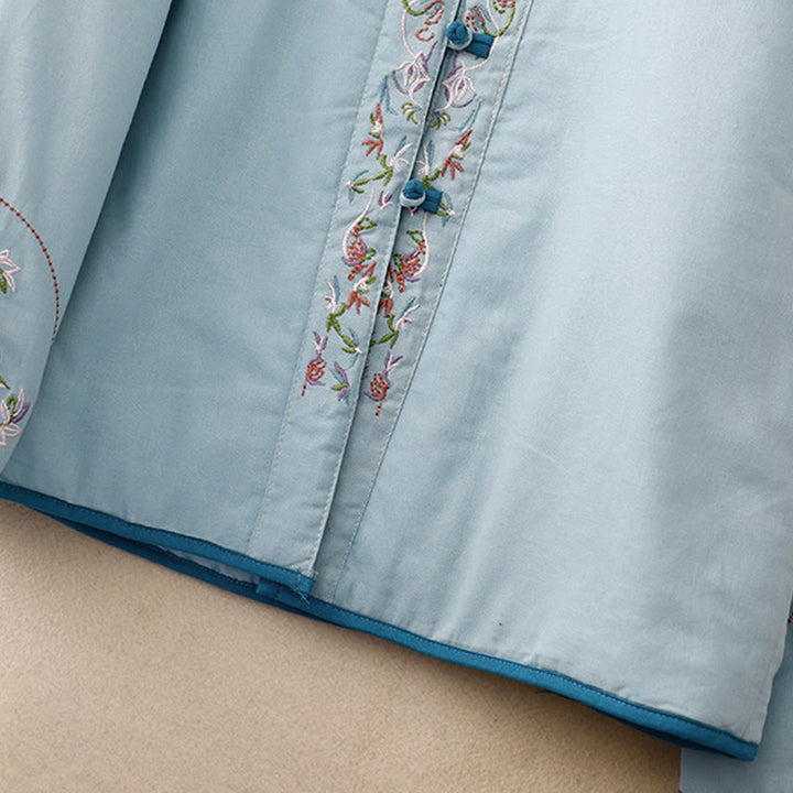 Veste thermique femme à manches longues, broderie florale hivernale et boutons brandebourg, Buddha Stones - image 4