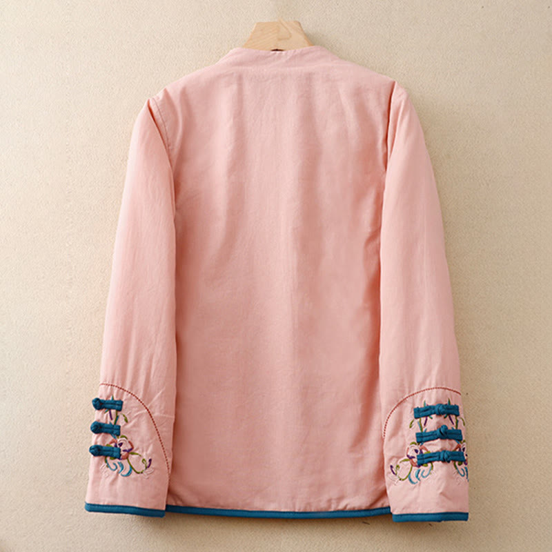 Veste thermique femme à manches longues, broderie florale hivernale et boutons brandebourg, Buddha Stones - image 8