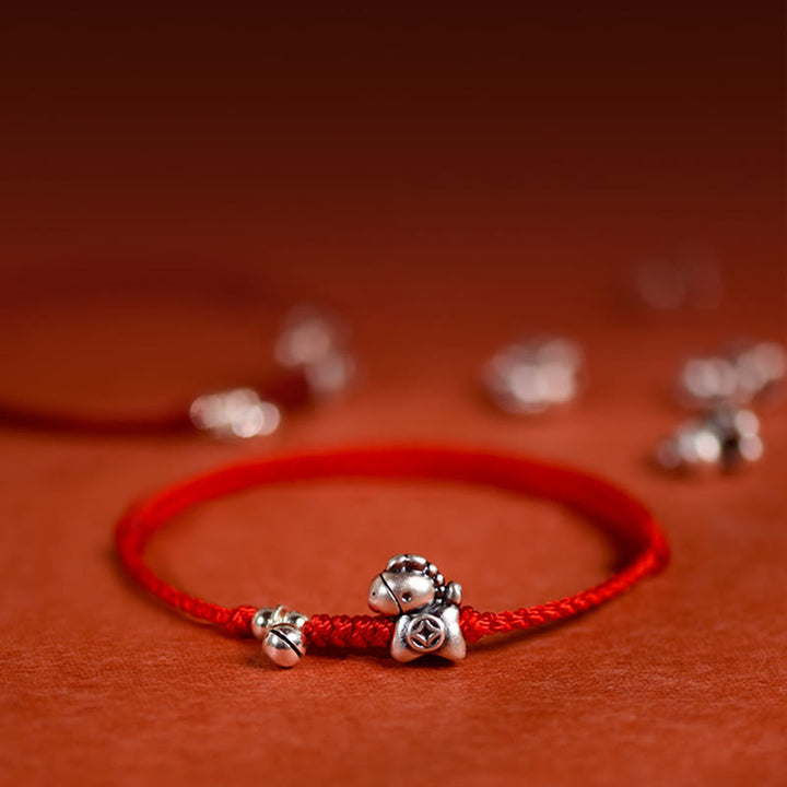 Bracelet/cheville porte-bonheur en argent sterling 999 et Buddha Stones, année du Cheval, avec cordelette en argent sterling 925 et cordon. - image 0