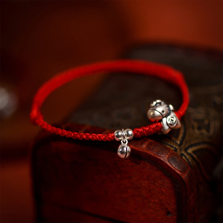 Bracelet/cheville porte-bonheur en argent sterling 999 et Buddha Stones, année du Cheval, avec cordelette en argent sterling 925 et cordon. - image 7