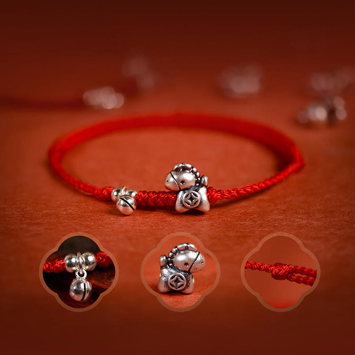 Bracelet/cheville porte-bonheur en argent sterling 999 et Buddha Stones, année du Cheval, avec cordelette en argent sterling 925 et cordon. - image 5