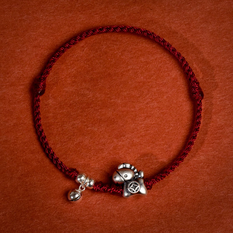 Bracelet/cheville porte-bonheur en argent sterling 999 et Buddha Stones, année du Cheval, avec cordelette en argent sterling 925 et cordon. - Corde rouge foncé - Bracelet de cheville pour enfants (circonférence 18-23 cm) - image 16