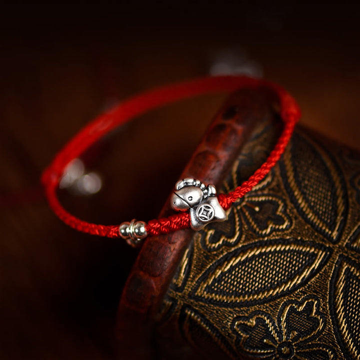 Bracelet/cheville porte-bonheur en argent sterling 999 et Buddha Stones, année du Cheval, avec cordelette en argent sterling 925 et cordon. - image 8