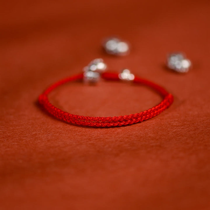 Bracelet/cheville porte-bonheur en argent sterling 999 et Buddha Stones, année du Cheval, avec cordelette en argent sterling 925 et cordon. - image 2