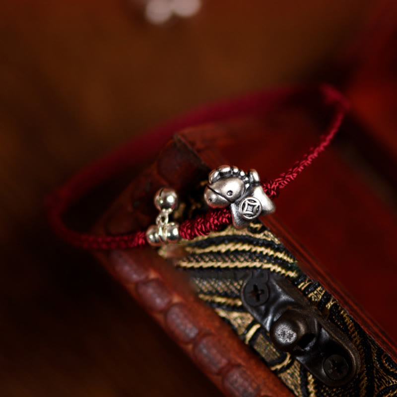 Bracelet/cheville porte-bonheur en argent sterling 999 et Buddha Stones, année du Cheval, avec cordelette en argent sterling 925 et cordon. - image 10