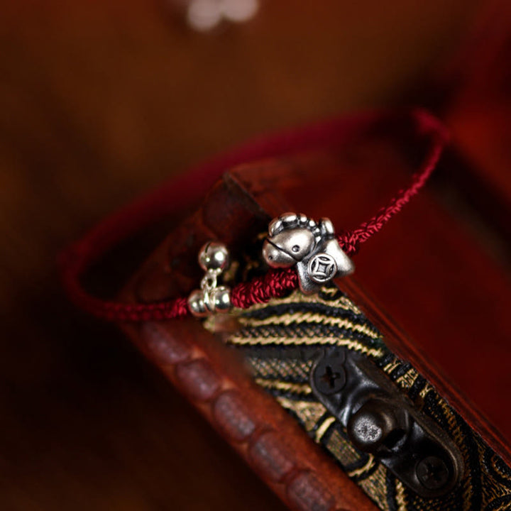 Bracelet/cheville porte-bonheur en argent sterling 999 et Buddha Stones, année du Cheval, avec cordelette en argent sterling 925 et cordon. - image 10