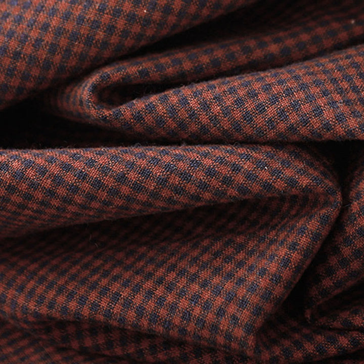 Robe midi à carreaux marron automnale Buddha Stones, col montant, boutons brandebourg, manches longues et poches - image 12