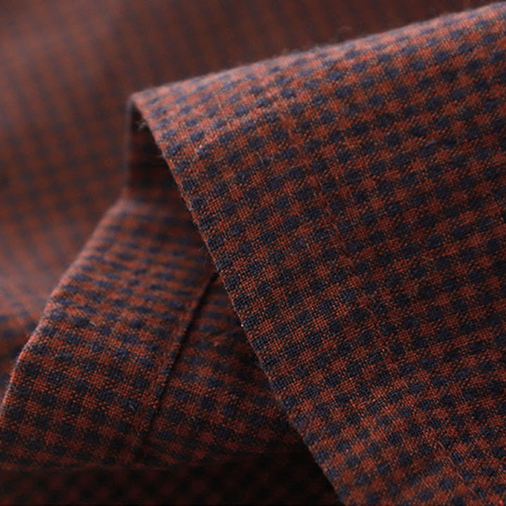 Robe midi à carreaux marron automnale Buddha Stones, col montant, boutons brandebourg, manches longues et poches - image 11