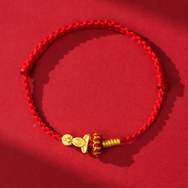 Bracelet tressé de protection en Buddha Stones, nœud de lotus et fil rouge, orné d'un Bouddha sans forme - Cordon rouge foncé (Tour de poignet : 14-18 cm) - image 1