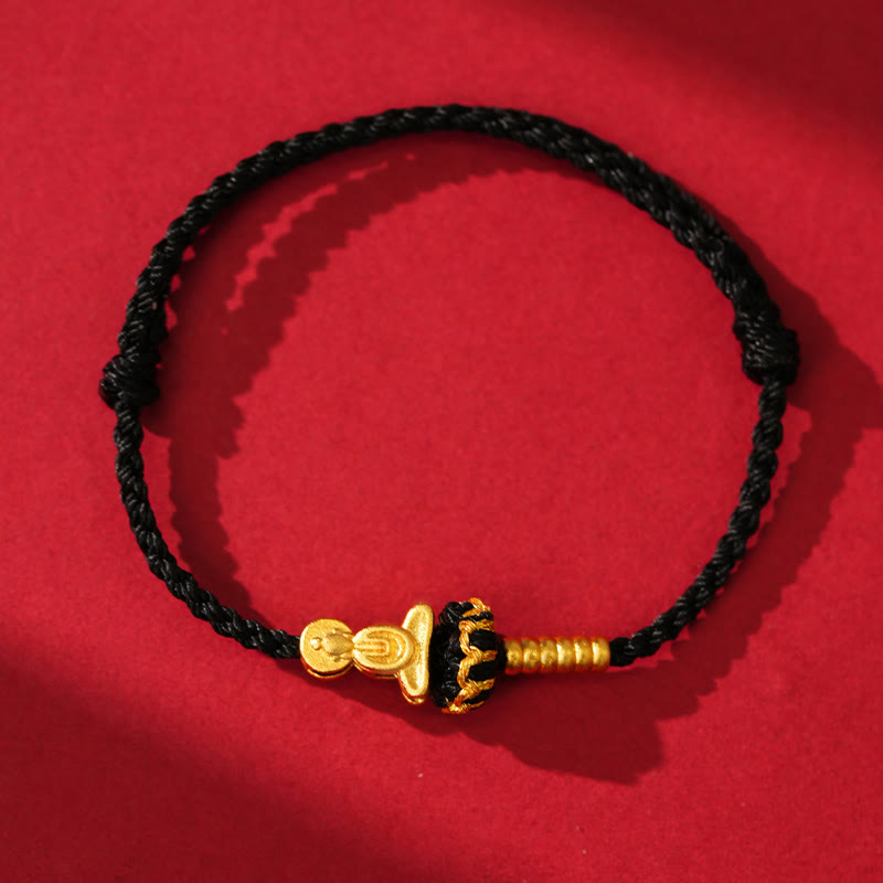 Bracelet tressé de protection en Buddha Stones, nœud de lotus et fil rouge, orné d'un Bouddha sans forme - Cordon noir (Tour de poignet : 14-18 cm) - image 10