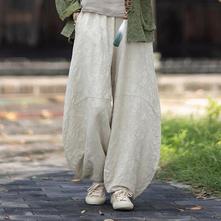 Ensemble chemise et pantalon à manches longues en jacquard à boutons brandebourg pour femme, motif Buddha Stones, en coton et lin. - Pantalon beige - US4-6，UK/AU8-10，EU36-38 (F) - image 29