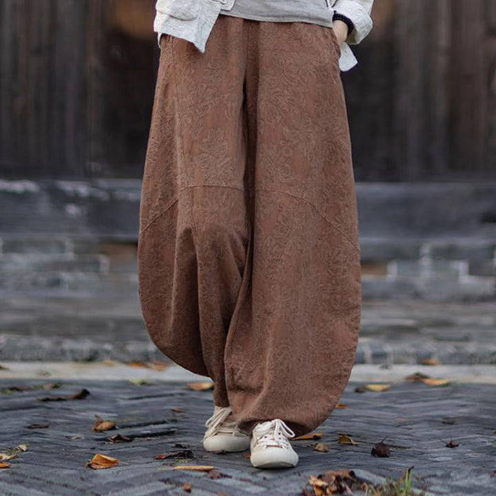 Ensemble chemise et pantalon à manches longues en jacquard à boutons brandebourg pour femme, motif Buddha Stones, en coton et lin. - Pantalon marron - US4-6，UK/AU8-10，EU36-38 (F) - image 36