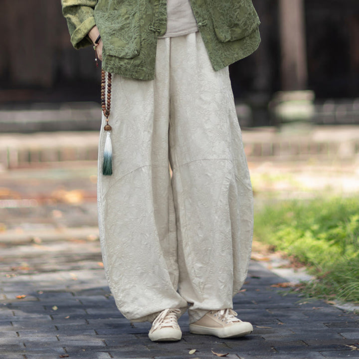 Ensemble chemise et pantalon à manches longues en jacquard à boutons brandebourg pour femme, motif Buddha Stones, en coton et lin. - image 30