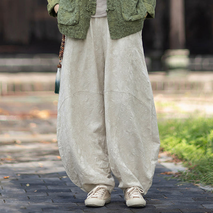 Ensemble chemise et pantalon à manches longues en jacquard à boutons brandebourg pour femme, motif Buddha Stones, en coton et lin. - image 31