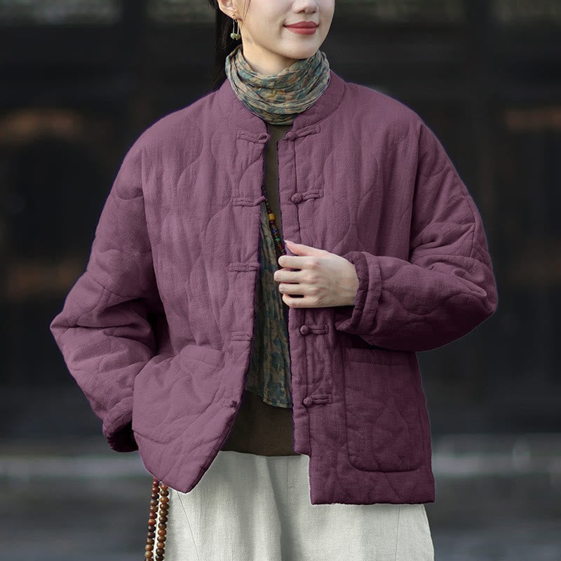 Veste thermique femme en coton ramie à manches longues et poches, motif lignes courbes et boutons grenouille , Buddha Stones Winter - Violet - US4-12，UK/AU8-16，EU36-44 (F) - image 38