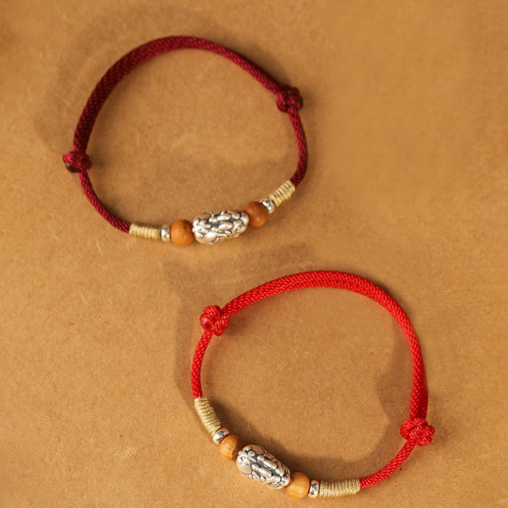 Bracelet de cheville porte-bonheur tressé à la main, orné de Buddha Stones, de breloques Pixiu en argent sterling 999 et de perles en bois de pêcher. - image 23