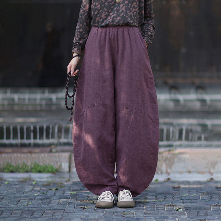 Pantalon thermique d'hiver pour femme en coton ramie, taille élastique et poches , Buddha Stones - Violet - US6，UK/AU10，EU38 (L) - image 14