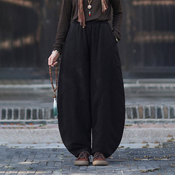 Pantalon thermique d'hiver pour femme en coton ramie, taille élastique et poches , Buddha Stones - Noir - US6，UK/AU10，EU38 (L) - image 41