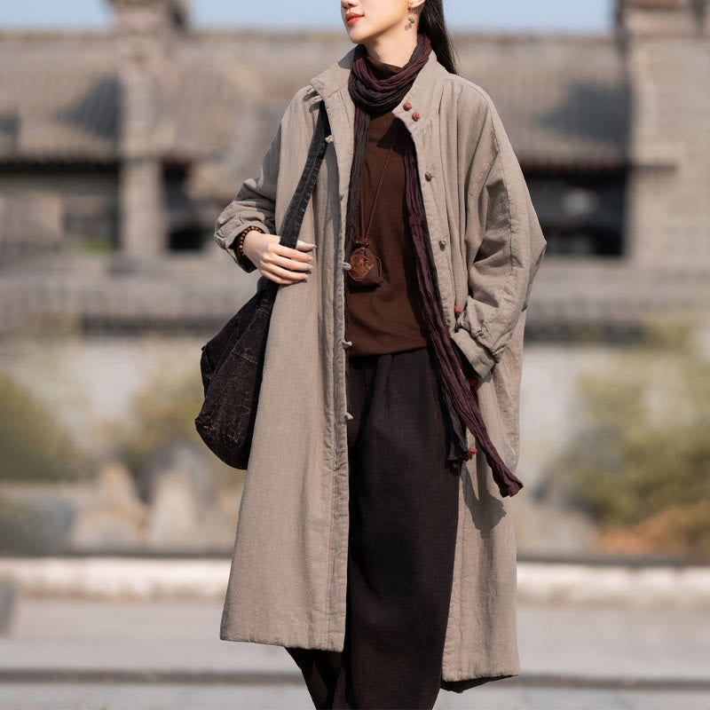 Manteau thermique d'hiver pour femme en coton ramie uni à manches longues et poches, orné de boutons brandebourg, de la Buddha Stones. - Tanné - US6，UK/AU10，EU38 (M) - image 24