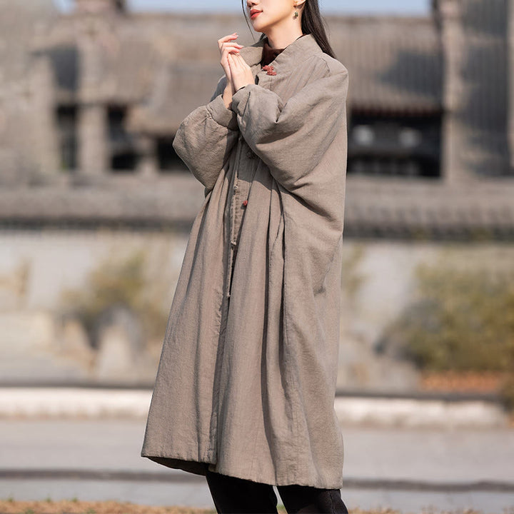 Manteau thermique d'hiver pour femme en coton ramie uni à manches longues et poches, orné de boutons brandebourg, de la Buddha Stones. - image 28