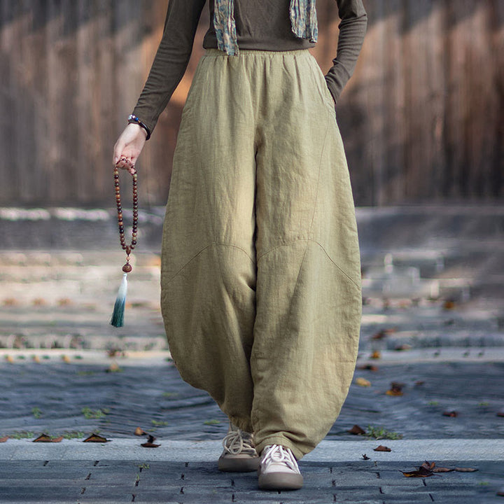 Pantalon thermique d'hiver pour femme en coton ramie, taille élastique et poches , Buddha Stones - image 1