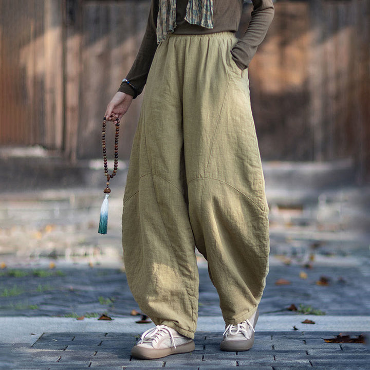 Pantalon thermique d'hiver pour femme en coton ramie, taille élastique et poches , Buddha Stones - image 3