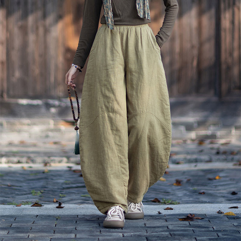 Pantalon thermique d'hiver pour femme en coton ramie, taille élastique et poches , Buddha Stones - image 4