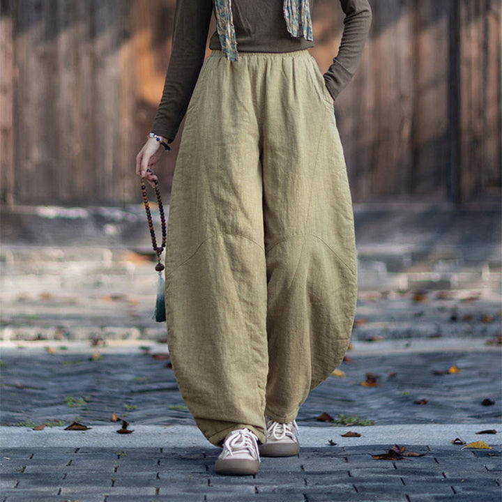 Pantalon thermique d'hiver pour femme en coton ramie, taille élastique et poches , Buddha Stones - image 4