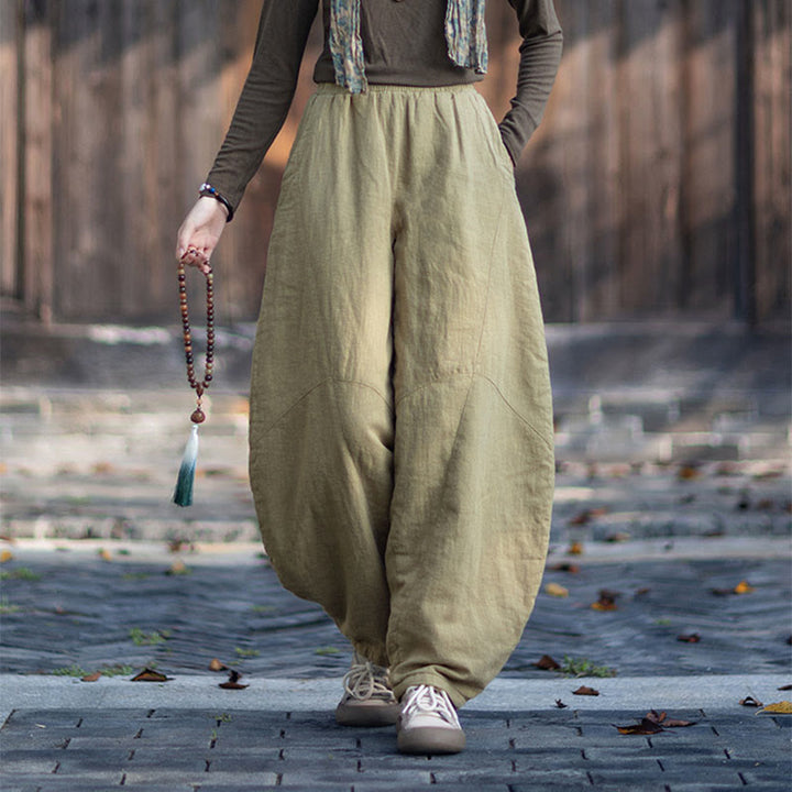 Pantalon thermique d'hiver pour femme en coton ramie, taille élastique et poches , Buddha Stones - image 5