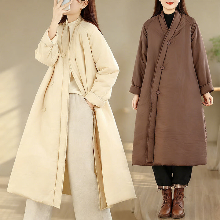 Manteau d'hiver en coton pour femme, à manches longues, col en V, boutons et poches, Buddha Stones - image 19