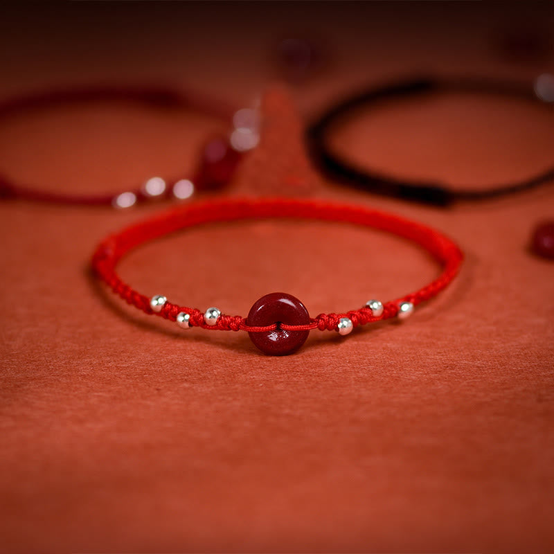 Bracelet de cheville ajustable en cinabre et Buddha Stones, boucle de paix, fait main, avec cordon, symbole de bénédiction - image 0