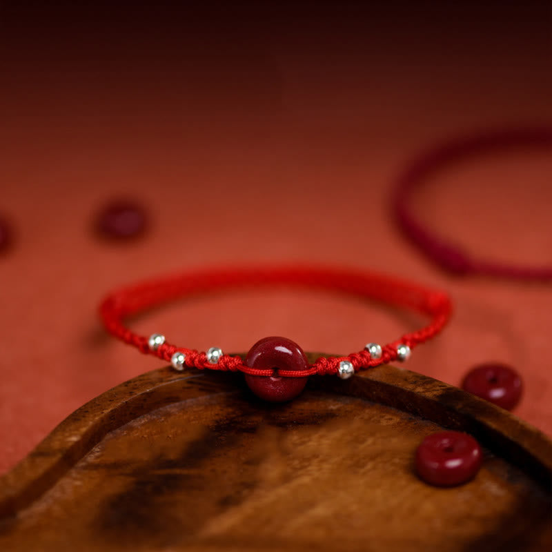 Bracelet de cheville ajustable en cinabre et Buddha Stones, boucle de paix, fait main, avec cordon, symbole de bénédiction - image 5