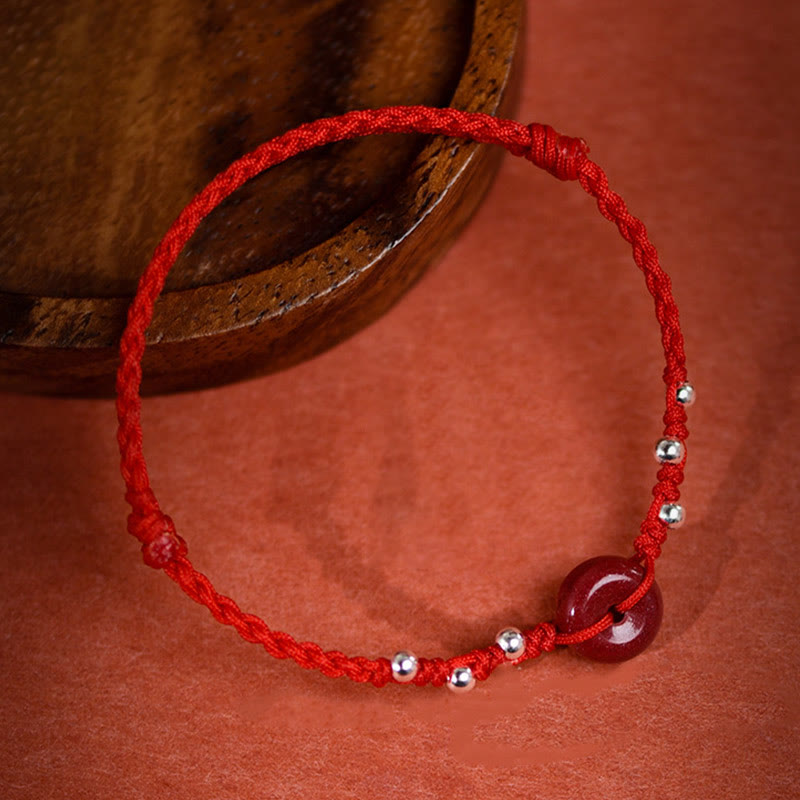 Bracelet de cheville ajustable en cinabre et Buddha Stones, boucle de paix, fait main, avec cordon, symbole de bénédiction - image 2