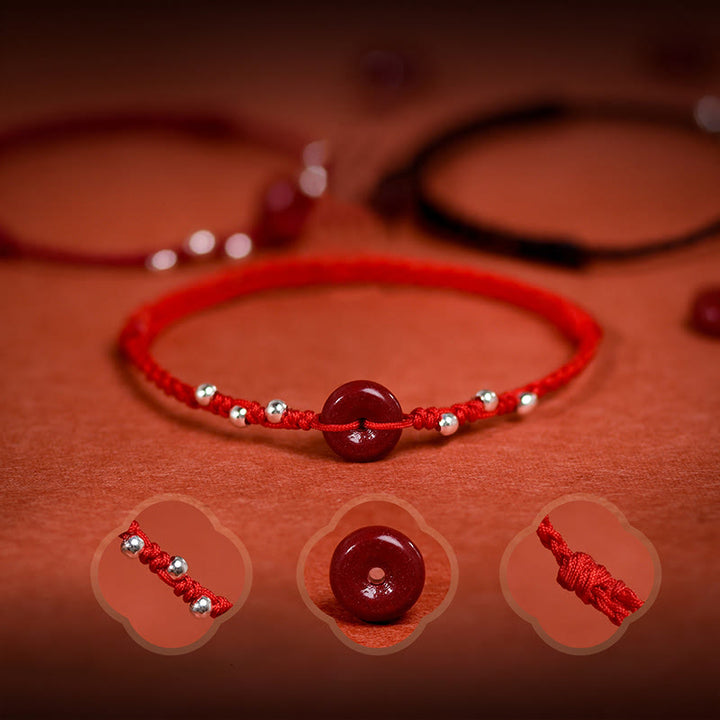 Bracelet de cheville ajustable en cinabre et Buddha Stones, boucle de paix, fait main, avec cordon, symbole de bénédiction - image 6