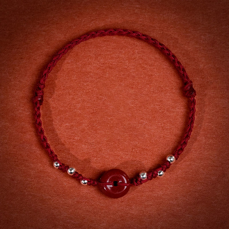 Bracelet de cheville ajustable en cinabre et Buddha Stones, boucle de paix, fait main, avec cordon, symbole de bénédiction - Bracelet de cheville en corde rouge foncé (circonférence 22-30 cm) - image 13