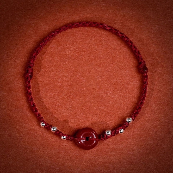 Bracelet de cheville ajustable en cinabre et Buddha Stones, boucle de paix, fait main, avec cordon, symbole de bénédiction - Bracelet de cheville en corde rouge foncé (circonférence 22-30 cm) - image 13
