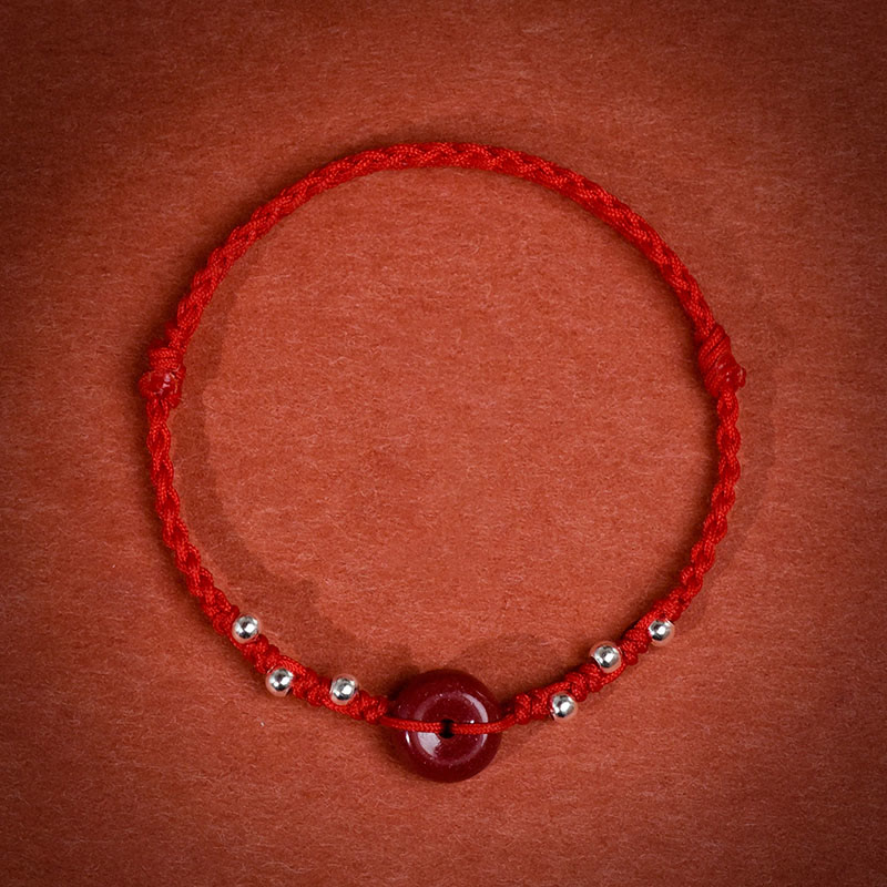 Bracelet de cheville ajustable en cinabre et Buddha Stones, boucle de paix, fait main, avec cordon, symbole de bénédiction - Bracelet de cheville en corde rouge (circonférence 22-30 cm) - image 1