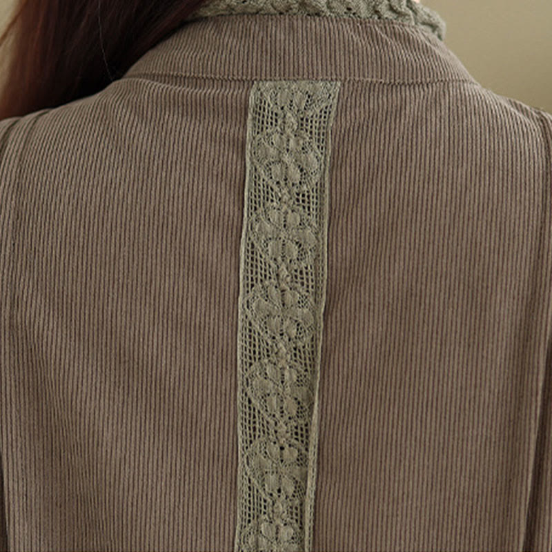 Robe midi d'hiver plissée à manches longues en velours côtelé pour femme, avec poches, ornée de boutons et de plis , Buddha Stones - image 8